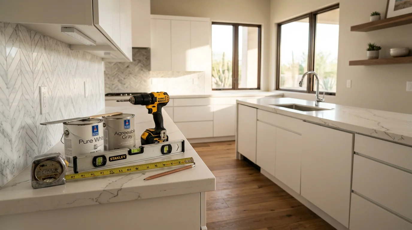 Modern kitchen with custom cabinets and countertops