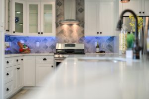 White Cabinets, Black Stainless Steel Appliances & Black drawer pulls and handles