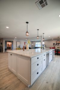 White Cabinets, Black Stainless Steel Appliances & Black drawer pulls and handles